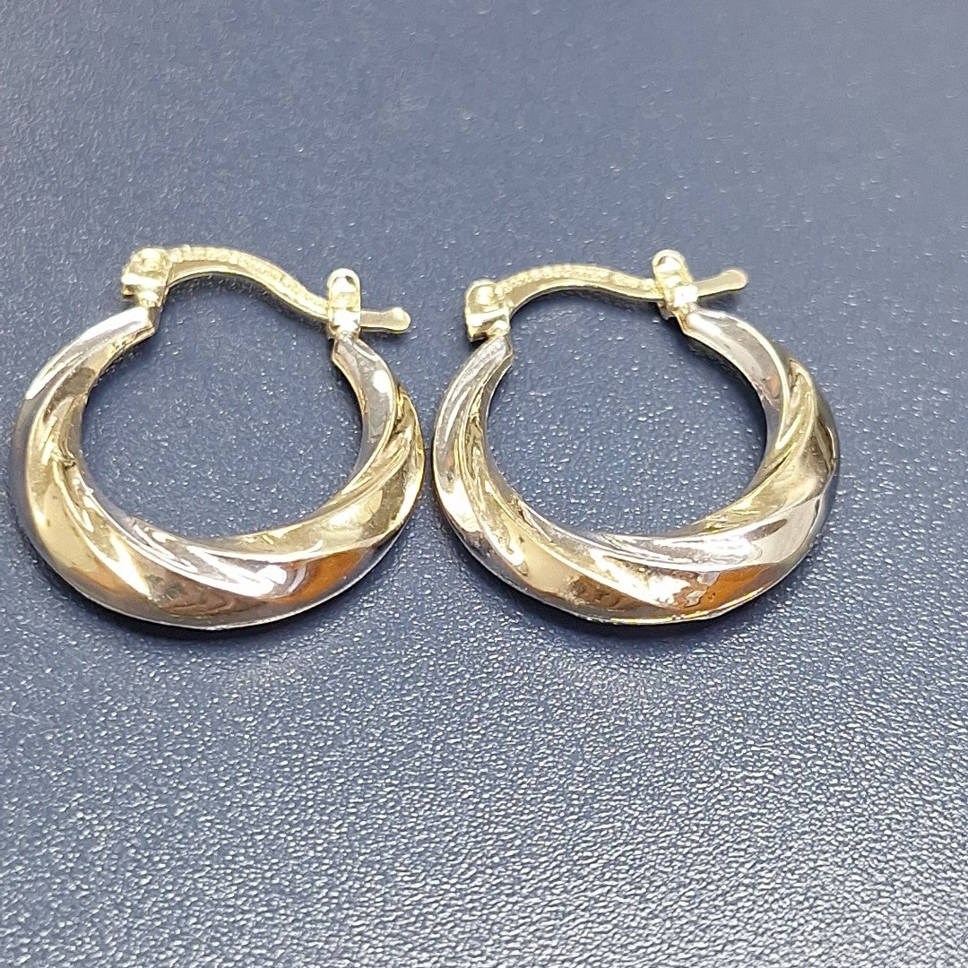 ARETES TEJIDO ARRACADA TRENZADA COMBINADA 14K 1.8 GR (NUEVO)