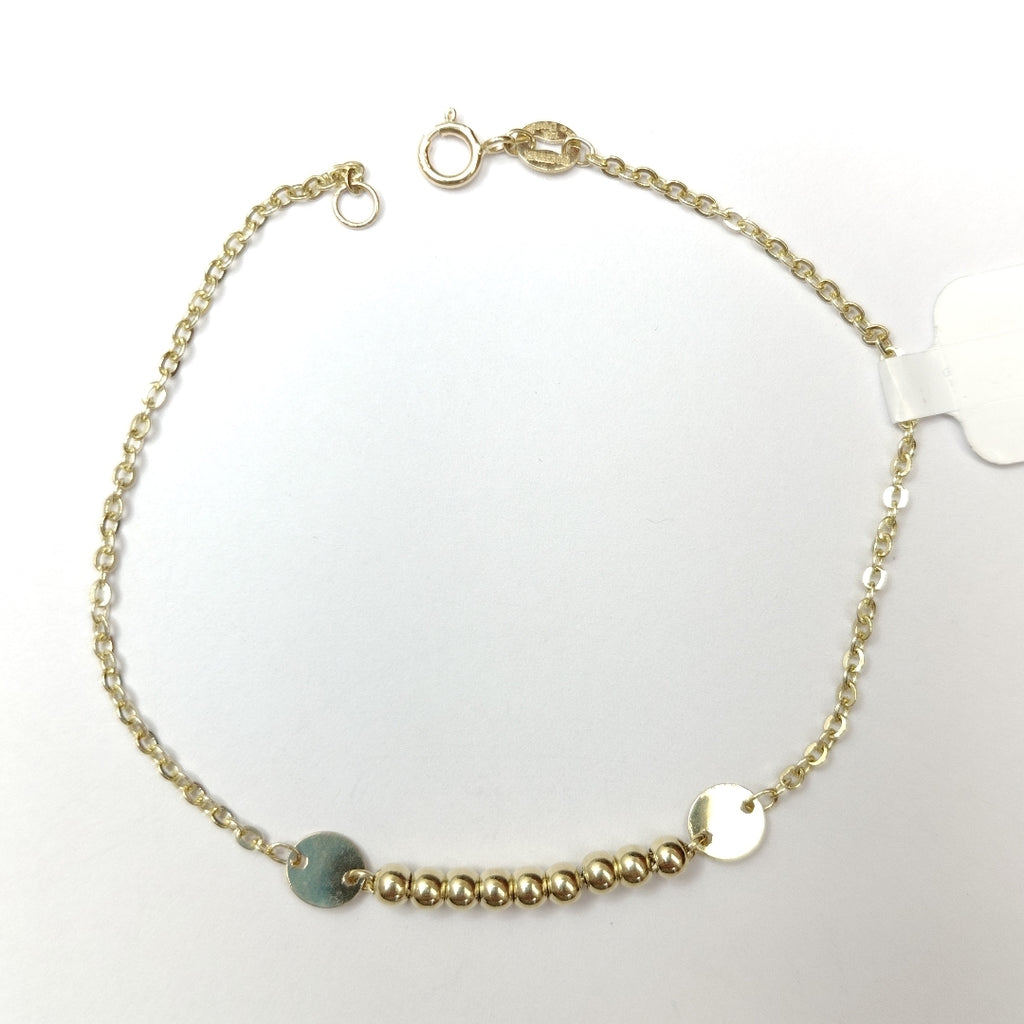PULSERA TEJIDO ESPECIAL CON BOLITAS 14K 18 CM 1.8 GR (NUEVO)