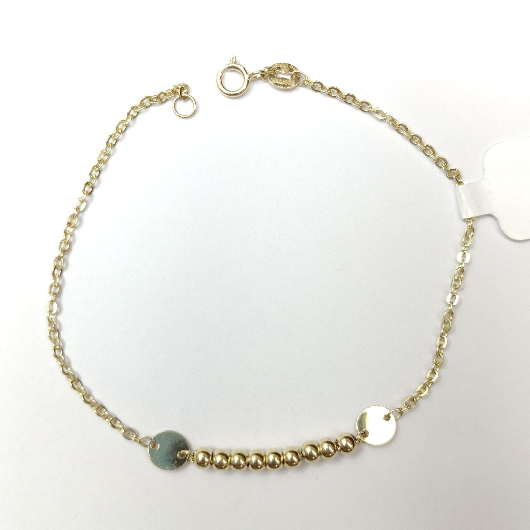 PULSERA TEJIDO ESPECIAL CON BOLITAS 14K 18 CM 1.8 GR (NUEVO)