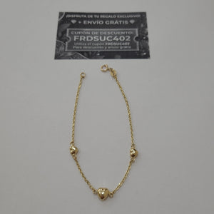 PULSERA TEJIDO ESPECIAL CON CORAZONES 14K 18 CM 1.7 GR (NUEVO)