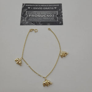 PULSERA ESPECIAL CON DIJES ELEFANTES 10K 18 CM 2.1 GR (NUEVO)