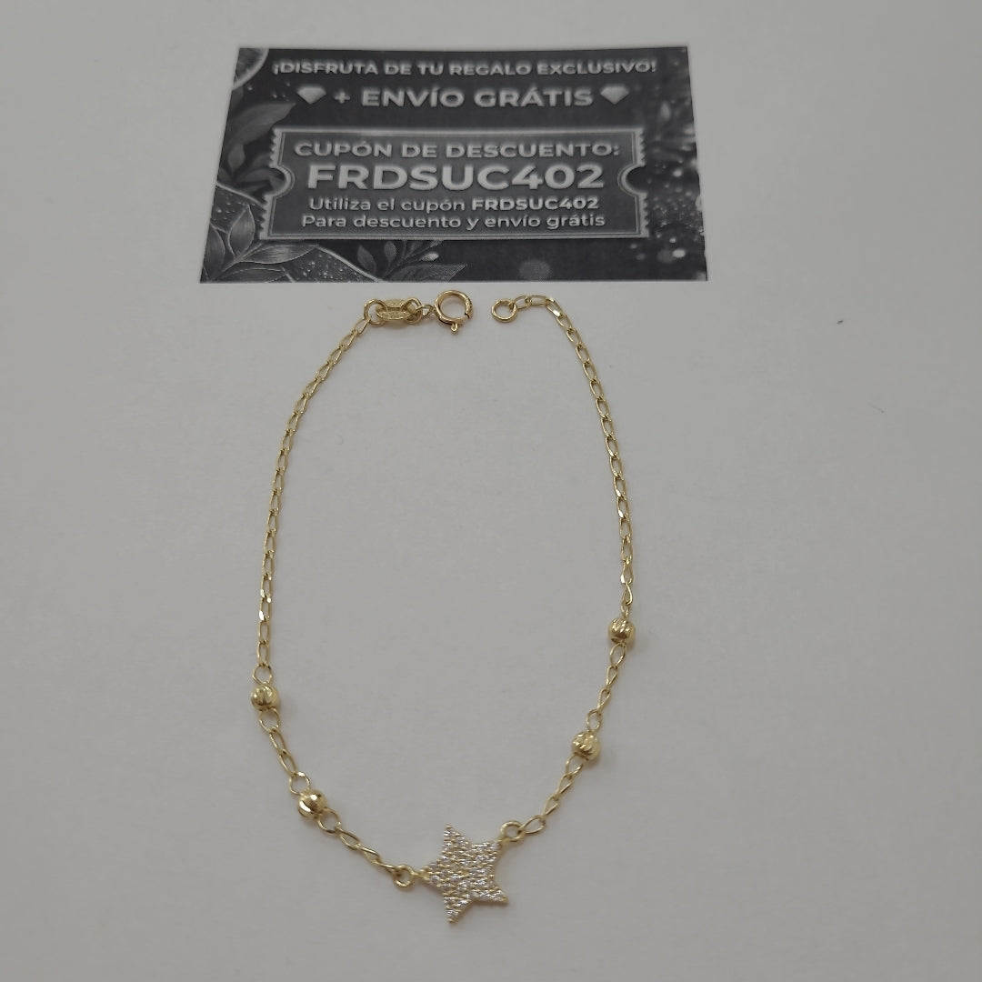PULSERA ESPECIAL CON ESTRELLA Y CIRCONIAS 14K 18 CM 1.4 GR (NUEVO)
