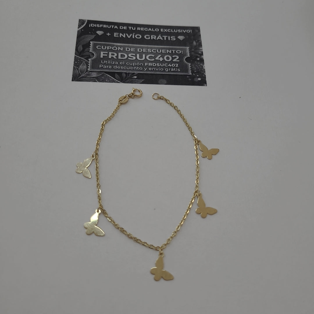 PULSERA ESPECIAL CON MARIPOSAS 14K 18 CM 2.1 GR (NUEVO)