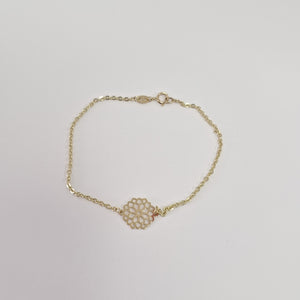 PULSERA TEJIDO ESPECIAL CON MANDALA 14K 18 CM 1.3 GR (NUEVO)