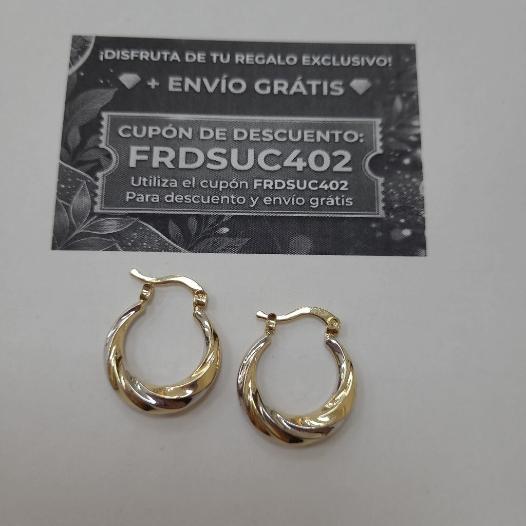 ARETES TEJIDO ARRACADA TRENZADA COMBINADA 14K 1.9 GR (NUEVO)