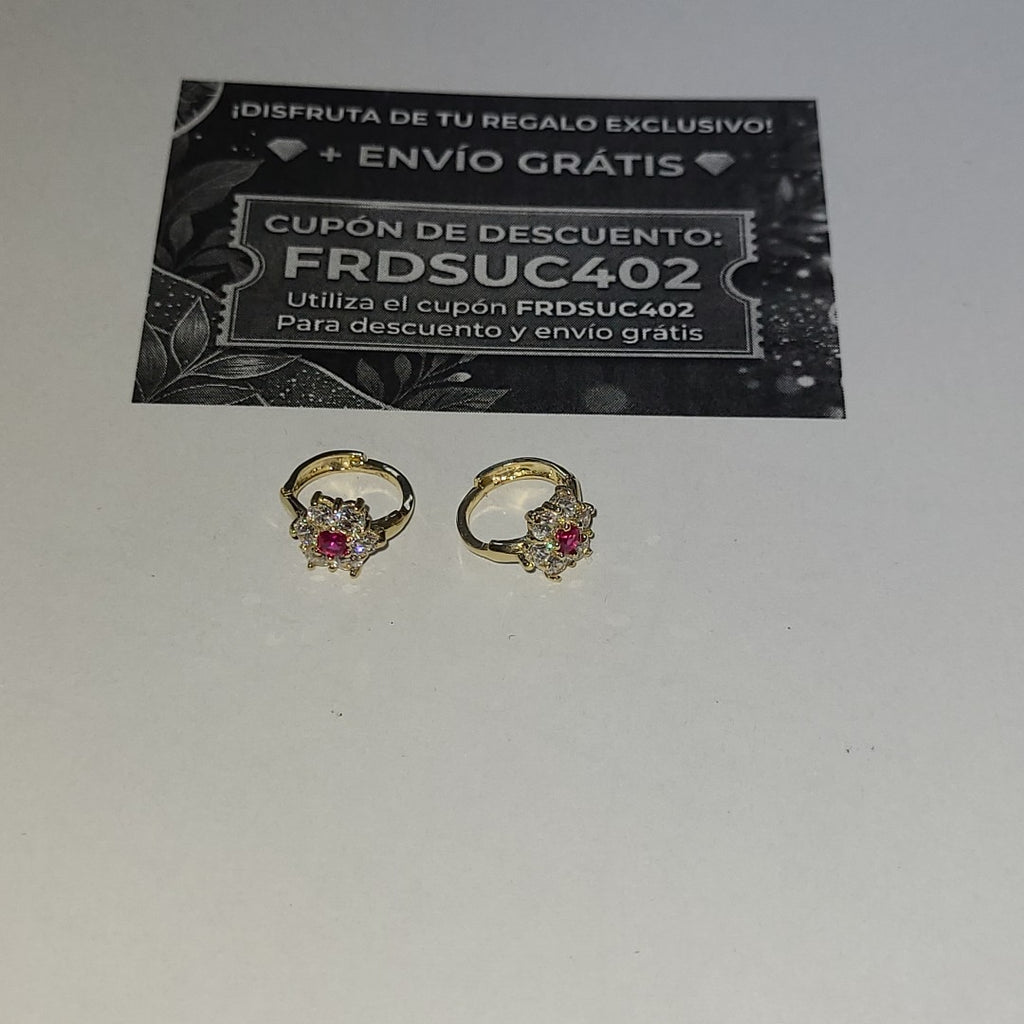 ARETES HUGGIES CON CIRCONIAS Y PIEDRA DE COLOR 14K 1.8 GR (NUEVO)