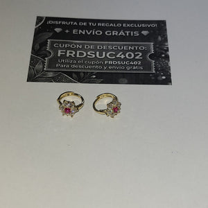 ARETES HUGGIES CON CIRCONIAS Y PIEDRA DE COLOR 14K 1.8 GR (NUEVO)