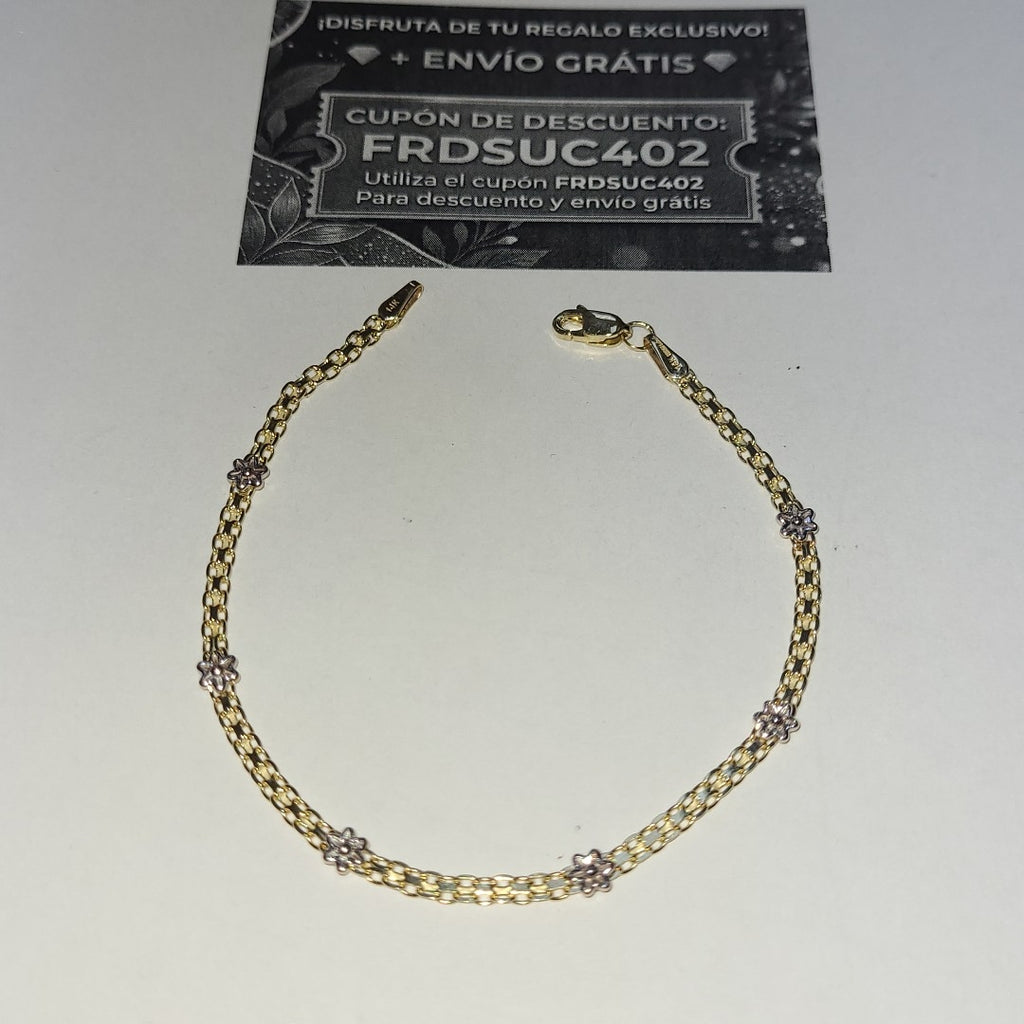 PULSERA ESPECIAL C FLORES 14K 18 CM 3 GR (NUEVO)
