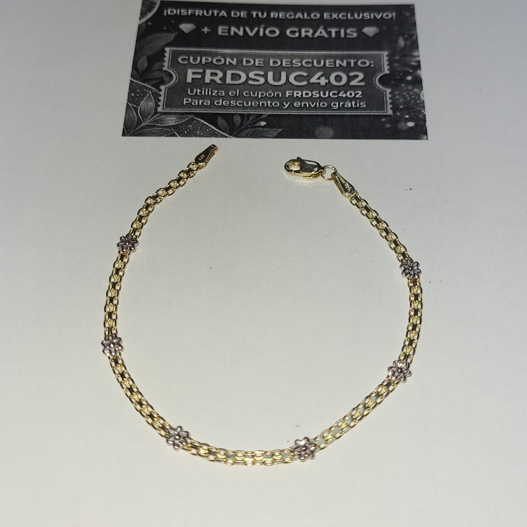 PULSERA ESPECIAL C FLORES 14K 18 CM 3 GR (NUEVO)