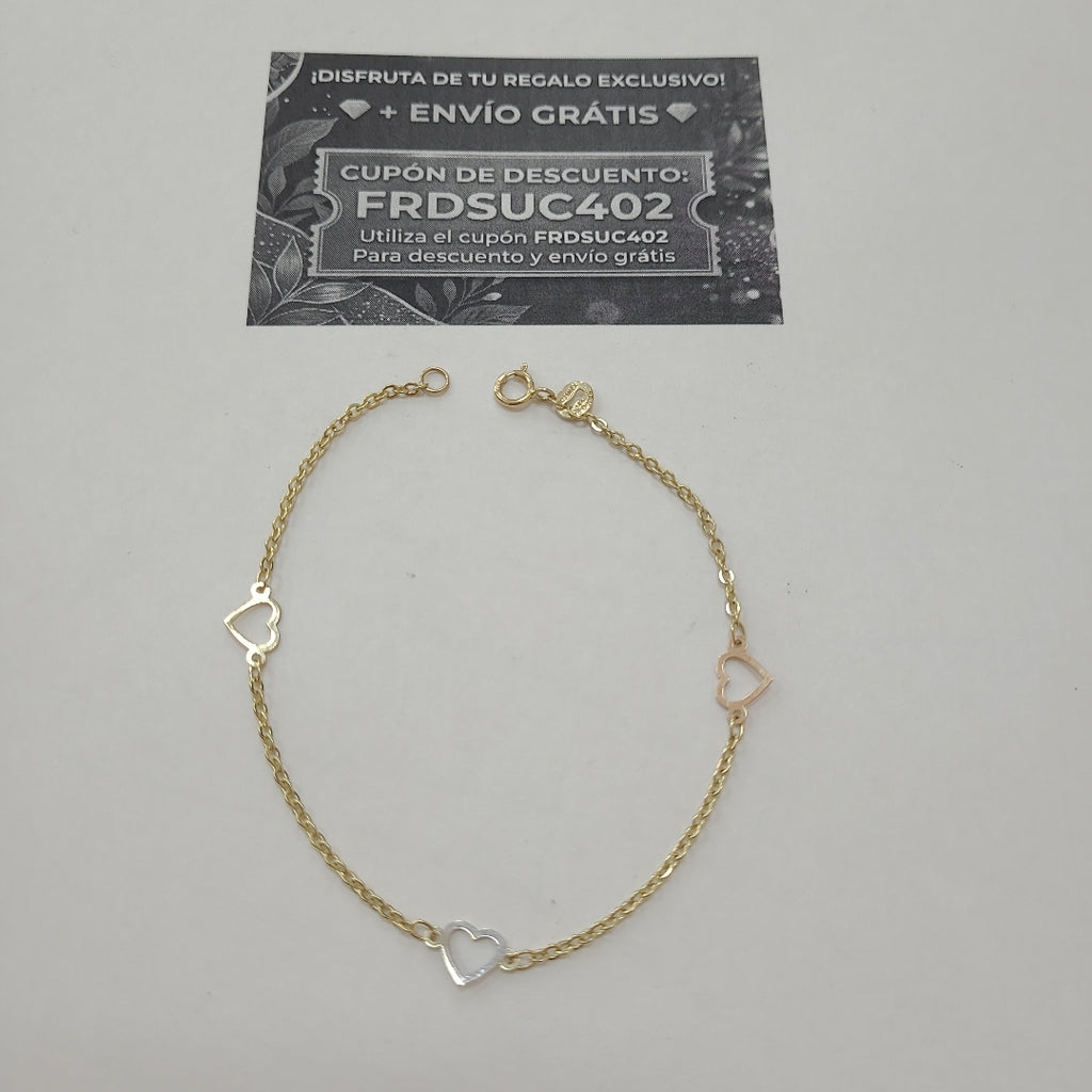 PULSERA ESPECIAL CON CORAZONES 14K 18 CM 1.2 GR (NUEVO)