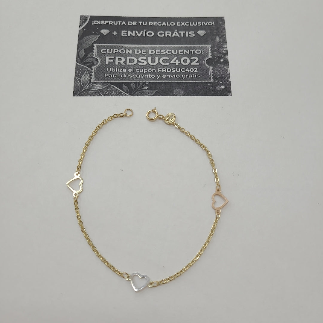 PULSERA ESPECIAL CON CORAZONES 14K 18 CM 1.2 GR (NUEVO)