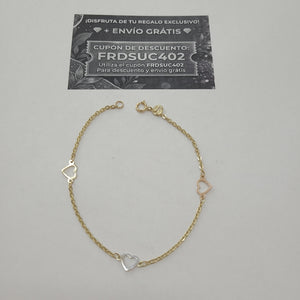 PULSERA ESPECIAL CON CORAZONES 14K 18 CM 1.2 GR (NUEVO)