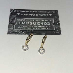 ARETES HUGGIES CON DIJE CORAZON Y CIRCONIAS 14K 2.2 GR (NUEVO)