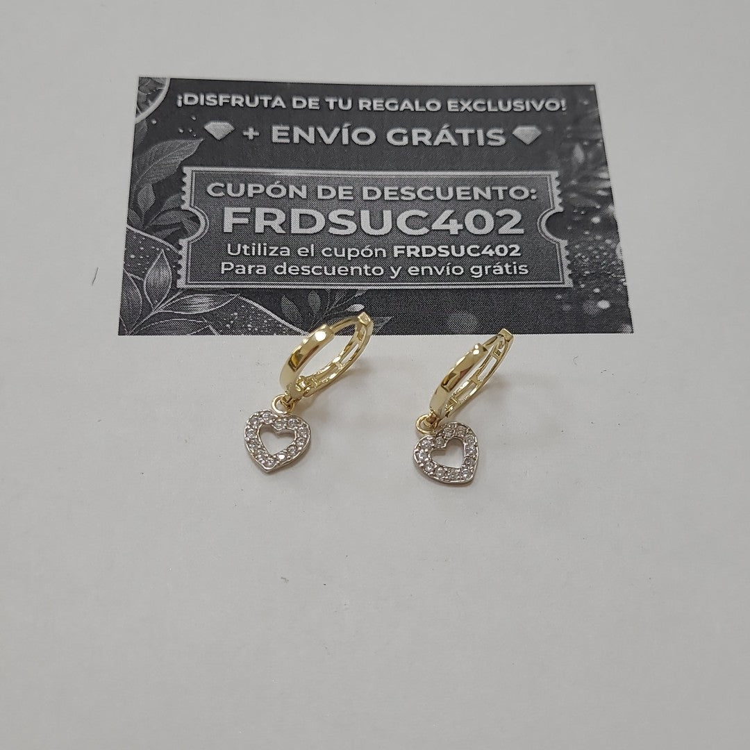 ARETES HUGGIES CON DIJE CORAZON Y CIRCONIAS 14K 2.1 GR (NUEVO)