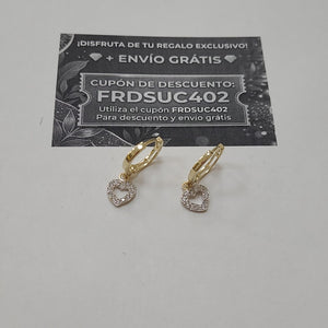 ARETES HUGGIES CON DIJE CORAZON Y CIRCONIAS 14K 2.1 GR (NUEVO)