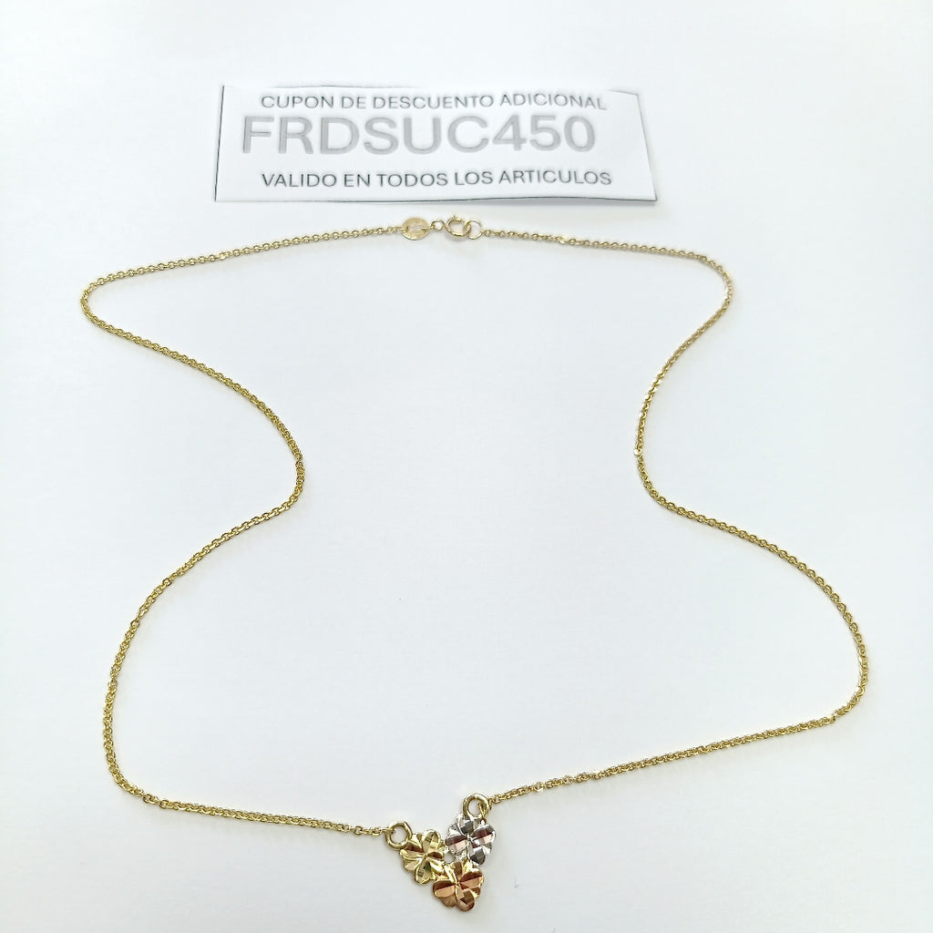 CADENA TEJIDO GARGANTILLA ESPECIAL C FLORES 14K 45 CM 3 GR (NUEVO)