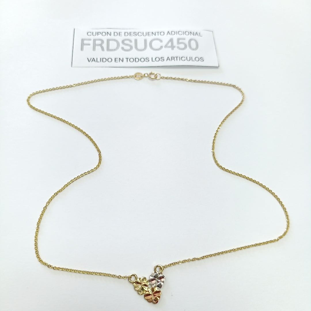 CADENA TEJIDO GARGANTILLA ESPECIAL C FLORES 14K 45 CM 3 GR (NUEVO)