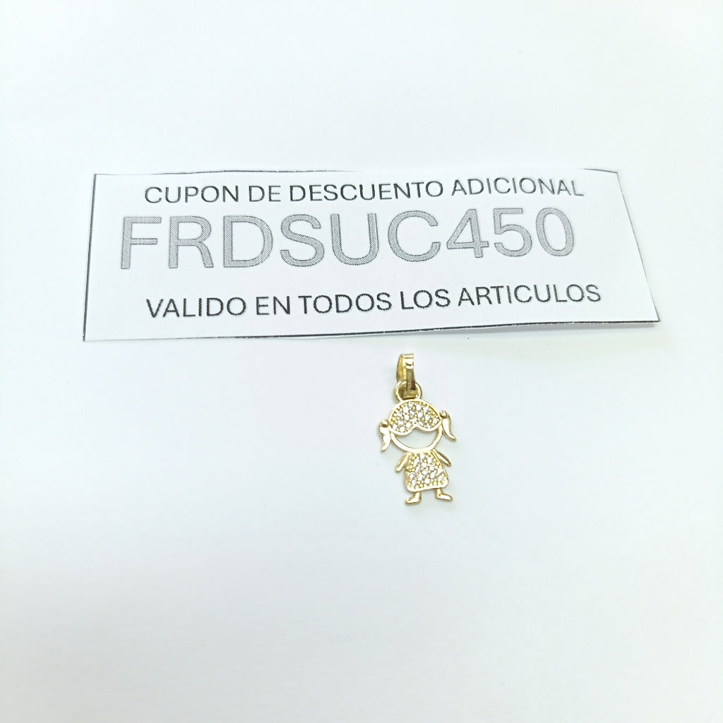 DIJE TEJIDO NIÑA CON CIRCONIAS 14K 0.9 GR (NUEVO)