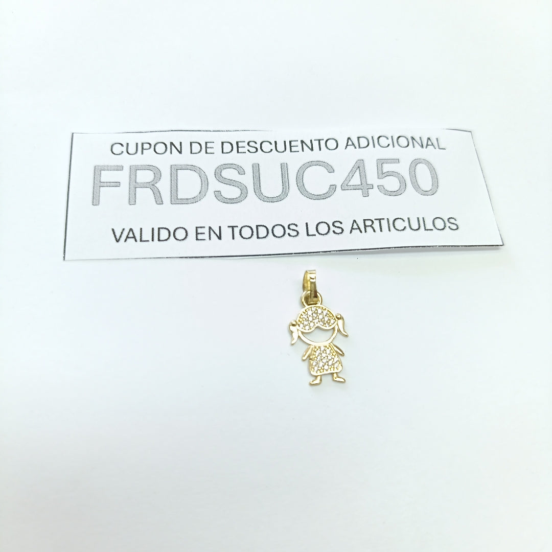 DIJE TEJIDO NIÑA CON CIRCONIAS 14K 0.9 GR (NUEVO)