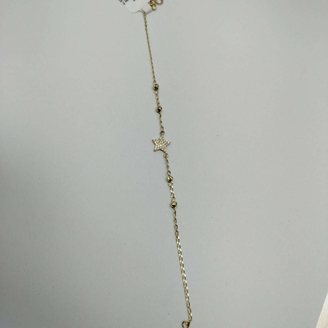 PULSERA ESPECIAL CON ESTRELLA Y CIRCONIAS 14K 18 CM 1.4 GR (NUEVO)
