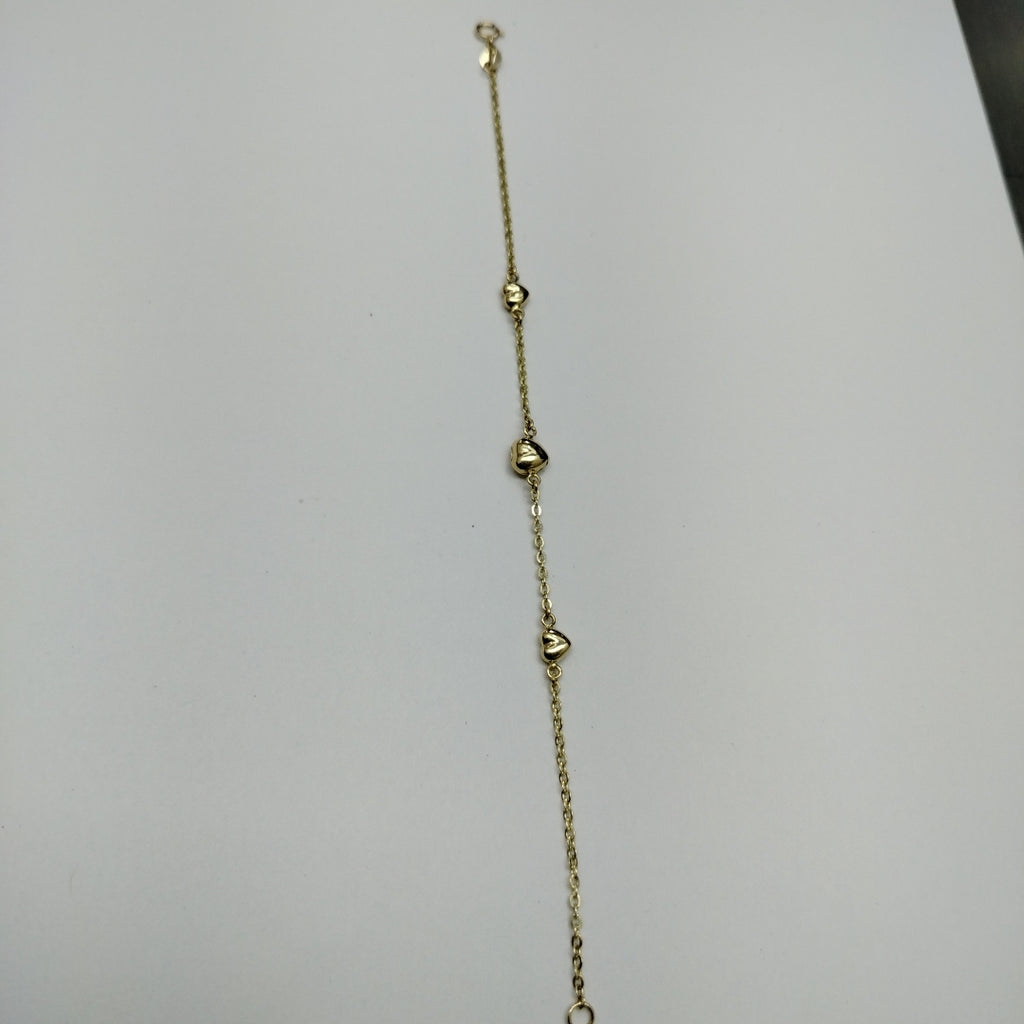 PULSERA TEJIDO ESPECIAL CON CORAZONES 14K 18 CM 1.6 GR (NUEVO)