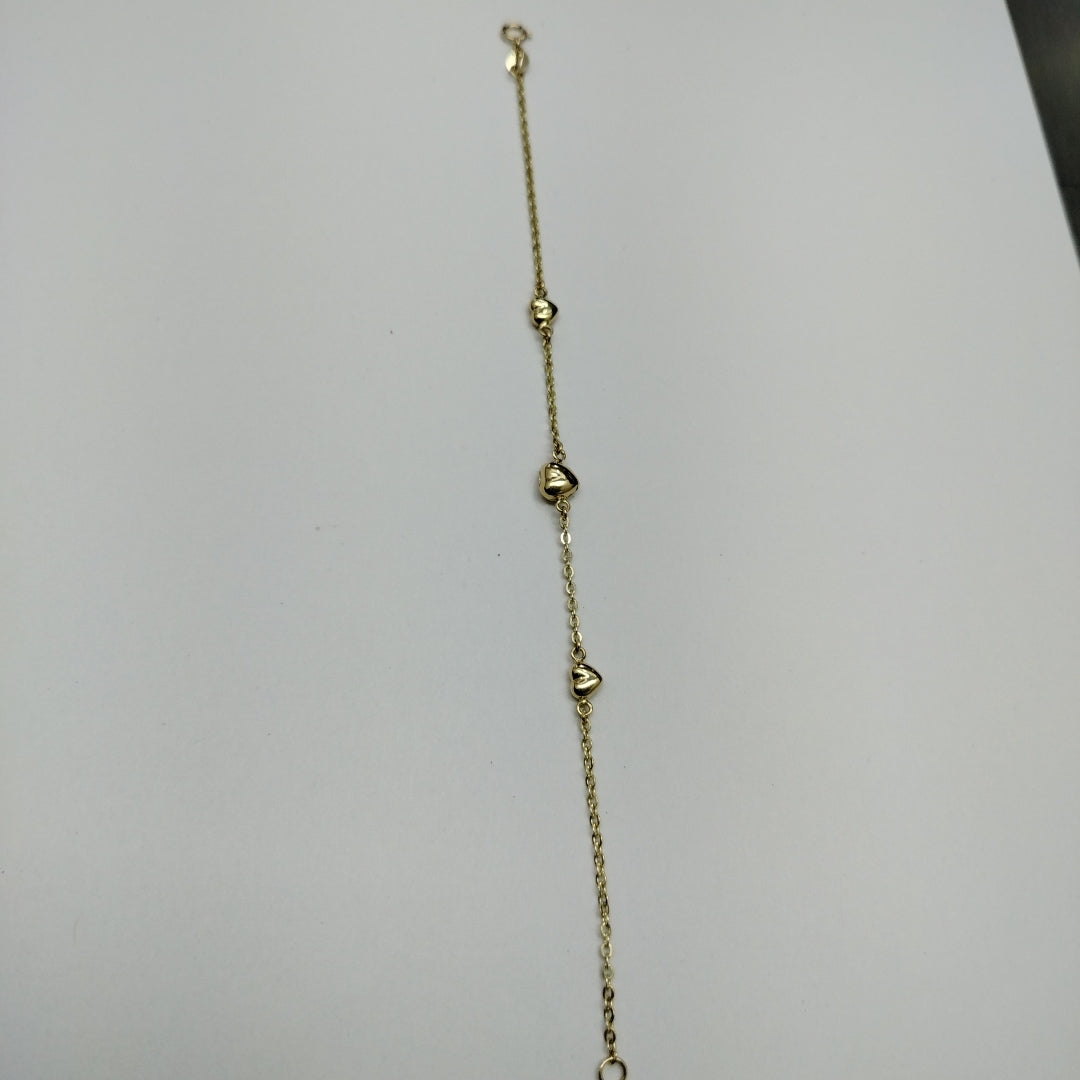 PULSERA TEJIDO ESPECIAL CON CORAZONES 14K 18 CM 1.6 GR (NUEVO)