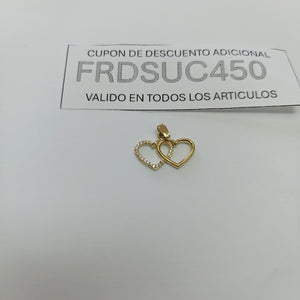 DIJE TEJIDO DOS CORAZONES CON CIRCONIAS 14K 1.4 GR (NUEVO)