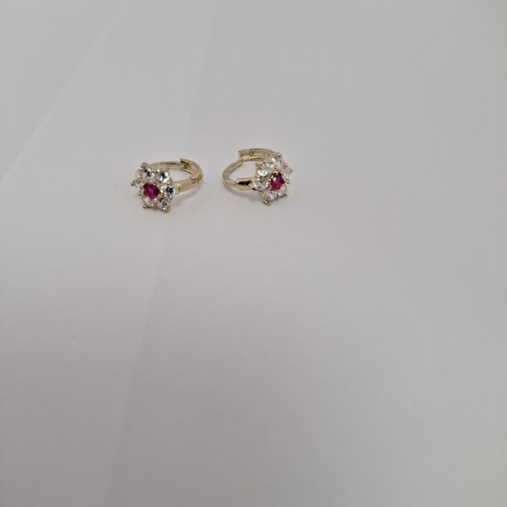 ARETES HUGGIES CON CIRCONIAS Y PIEDRA DE COLOR 14K 1.8 GR (NUEVO)