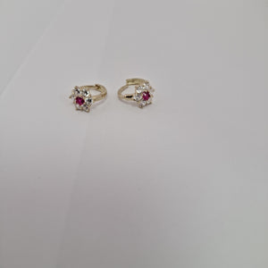 ARETES HUGGIES CON CIRCONIAS Y PIEDRA DE COLOR 14K 1.8 GR (NUEVO)