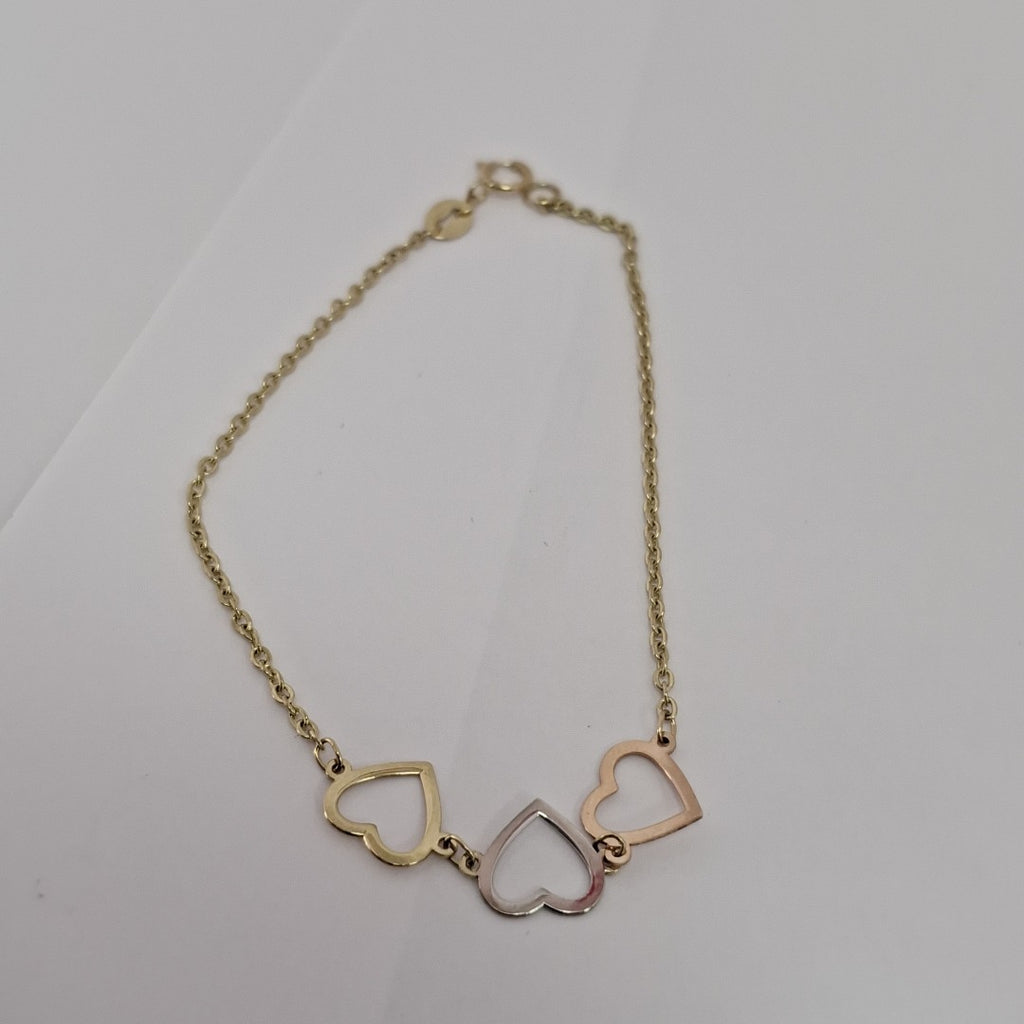 PULSERA ESPECIAL CON CORAZONES 14K 18 CM 1.4 GR (NUEVO)