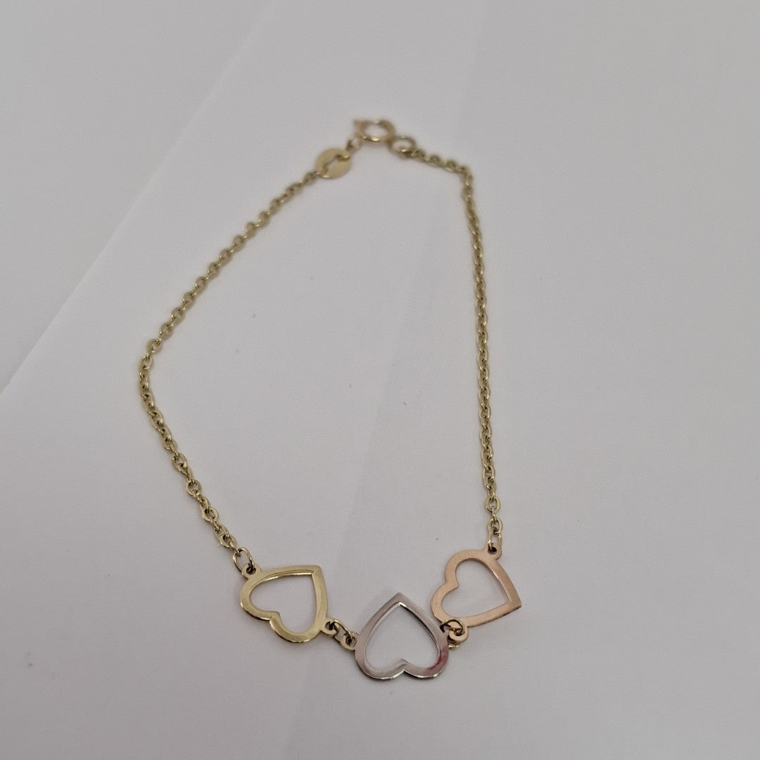 PULSERA ESPECIAL CON CORAZONES 14K 18 CM 1.4 GR (NUEVO)