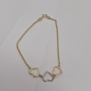 PULSERA ESPECIAL CON CORAZONES 14K 18 CM 1.4 GR (NUEVO)