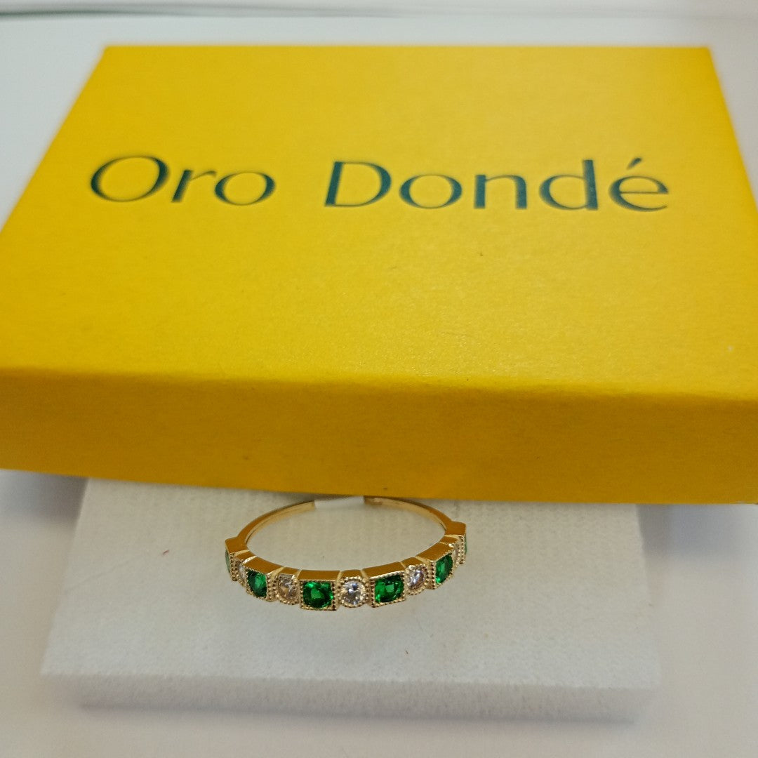 ANILLOS TEJIDO ANILLITO C CIRCONIAS Y PIEDRAS VERDES 14K 9 1.5 GR (NUEVO)
