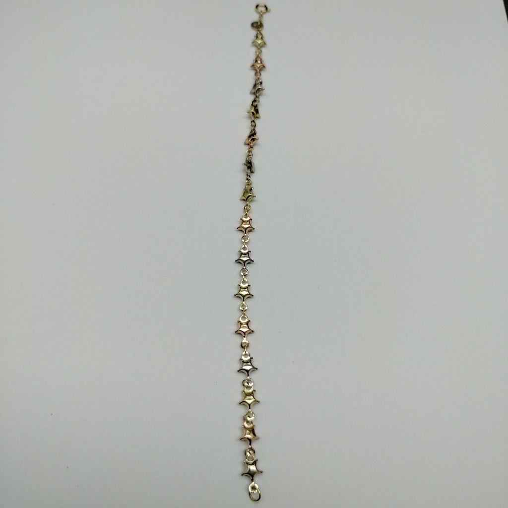 PULSERA TEJIDO ESPECIAL ESTRELLAS COMBINADAS 14K 18 CM 2.3 GR (NUEVO)
