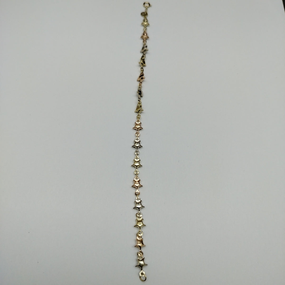 PULSERA TEJIDO ESPECIAL ESTRELLAS COMBINADAS 14K 18 CM 2.3 GR (NUEVO)