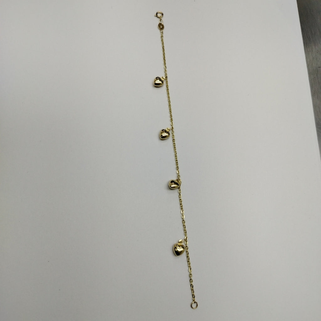 PULSERA ESP CON FIG CORAZONES 14K 18 CM 1.8 GR (NUEVO)