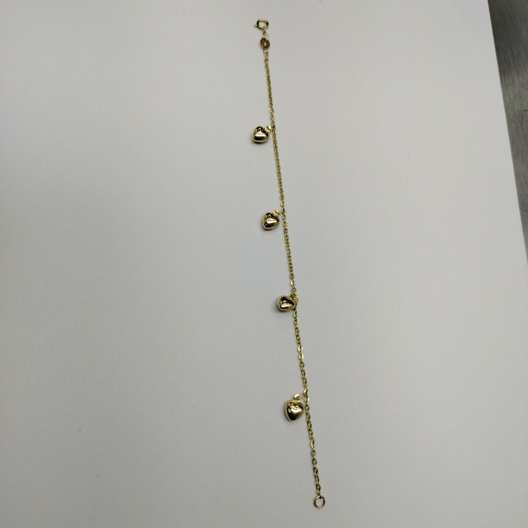 PULSERA ESP CON FIG CORAZONES 14K 18 CM 1.8 GR (NUEVO)