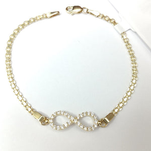 PULSERA TEJIDO ESPECIAL CON INFINITO Y CIRCONIAS 14K 18 CM 3.3 GR (NUEVO)