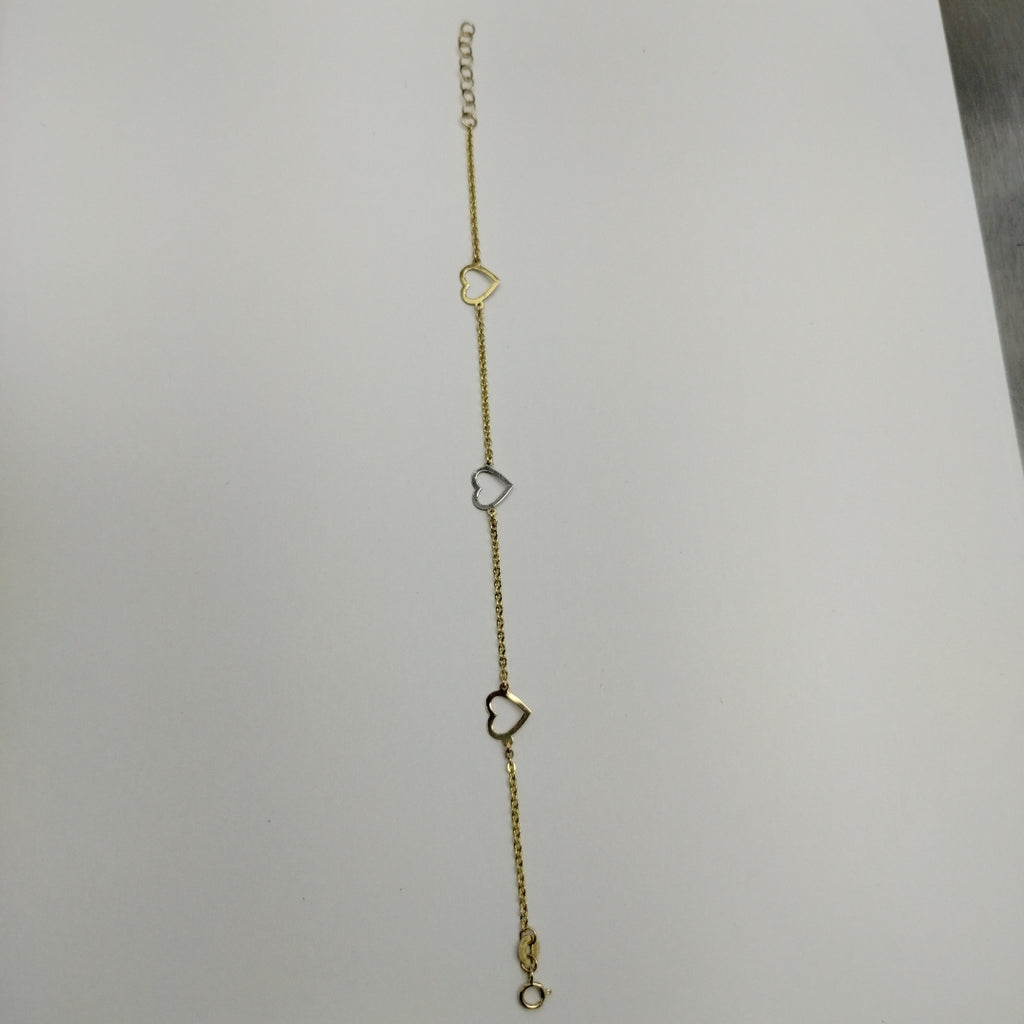 PULSERA ESPECIAL CON CORAZONES CONBINADOS 14K 18 CM 1.7 GR (NUEVO)
