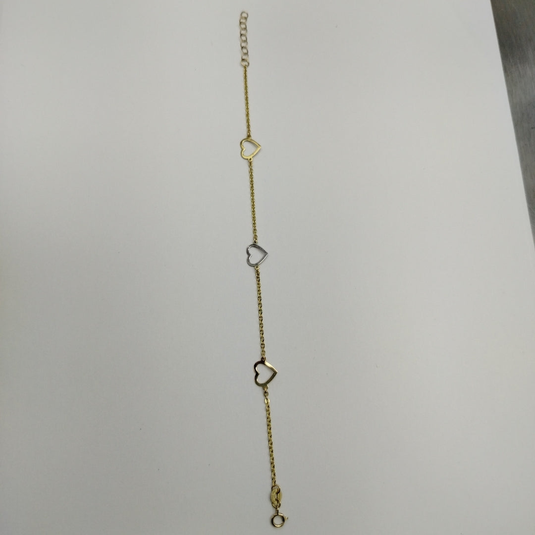 PULSERA ESPECIAL CON CORAZONES CONBINADOS 14K 18 CM 1.7 GR (NUEVO)