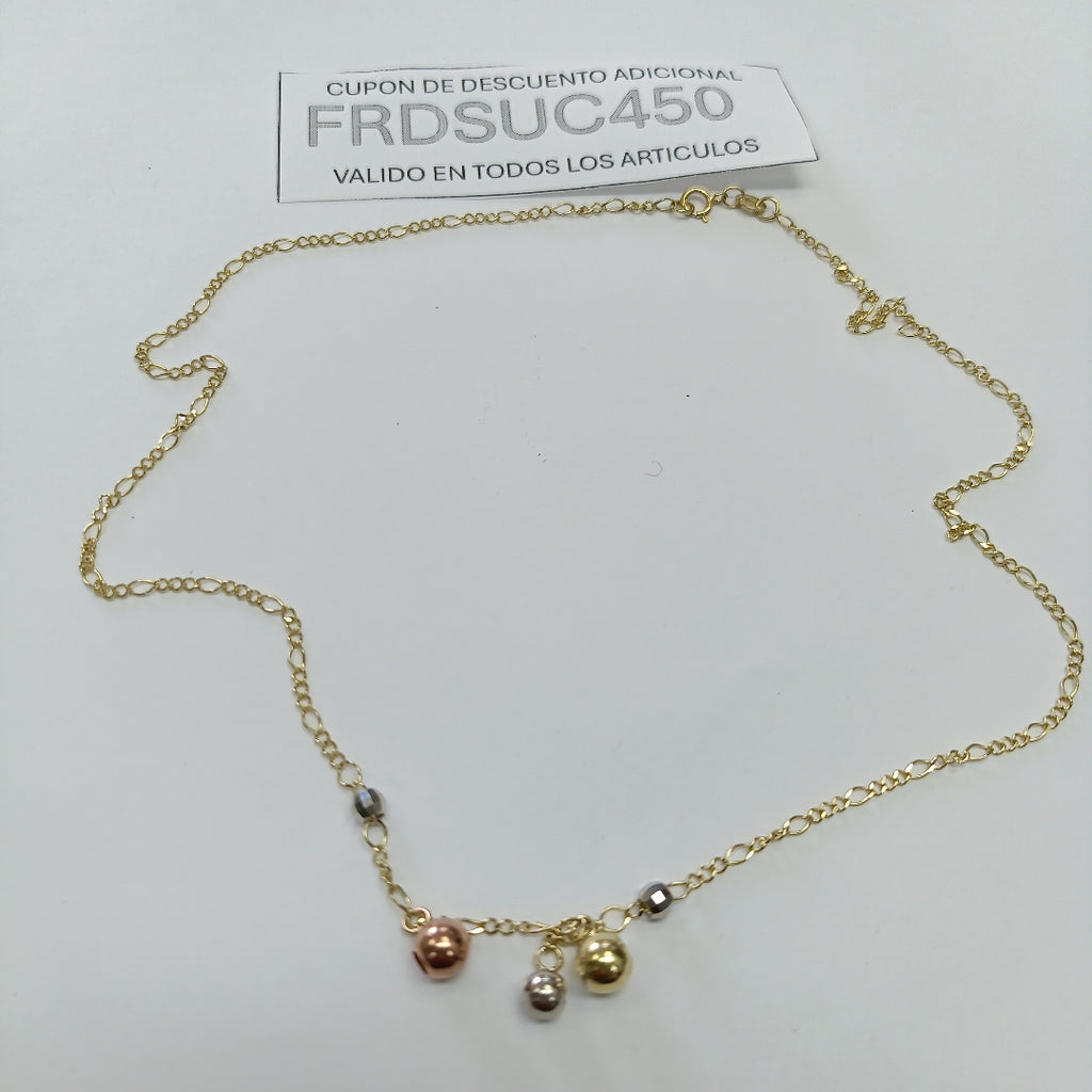 CADENA GARGANTILLA 3X1 CON ESFERAS COMBINADAS 14K 45 CM 3.1 GR (NUEVO)