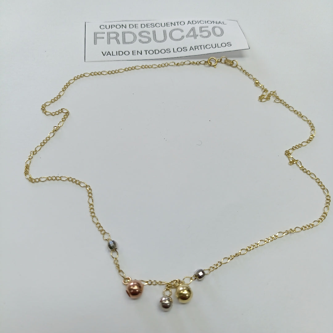 CADENA GARGANTILLA 3X1 CON ESFERAS COMBINADAS 14K 45 CM 3.1 GR (NUEVO)