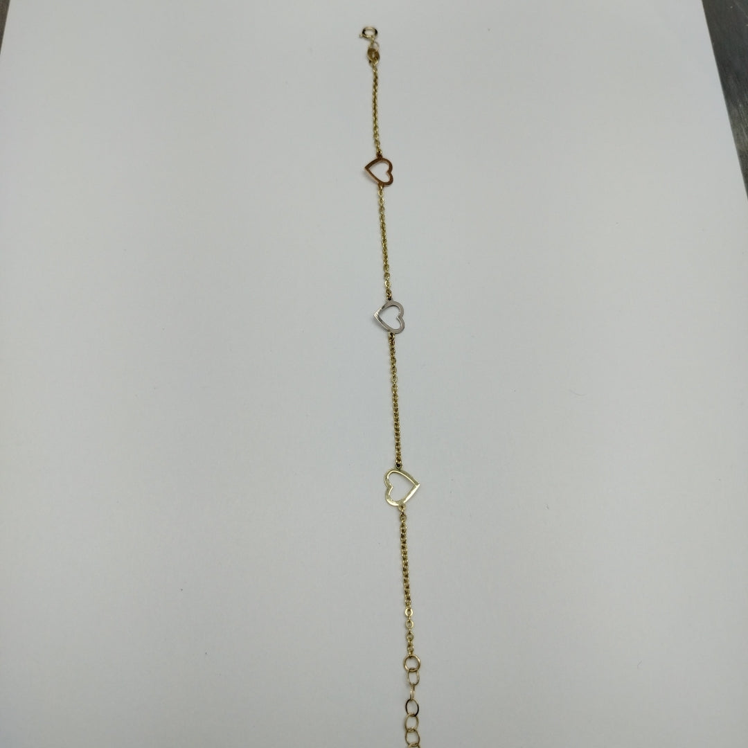 PULSERA ESPECIAL CON CORAZONES CONBINADOS 14K 18 CM 1.6 GR (NUEVO)