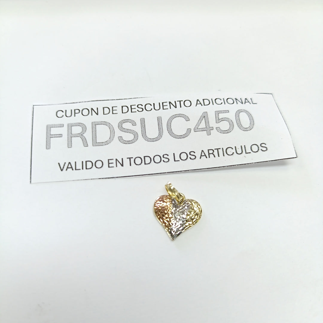 DIJE TEJIDO CORAZON LABRADO COMBINADO 14K 1.2 GR (NUEVO)