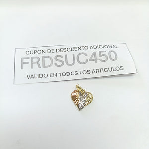 DIJE TEJIDO CORAZON LABRADO COMBINADO 14K 1.2 GR (NUEVO)