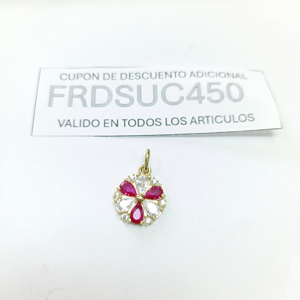 DIJE FLOR CIRCONIAS Y PIEDRAS DE COLOR 14K 2.7 GR (NUEVO)