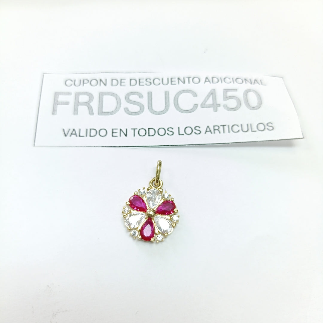 DIJE FLOR CIRCONIAS Y PIEDRAS DE COLOR 14K 2.7 GR (NUEVO)