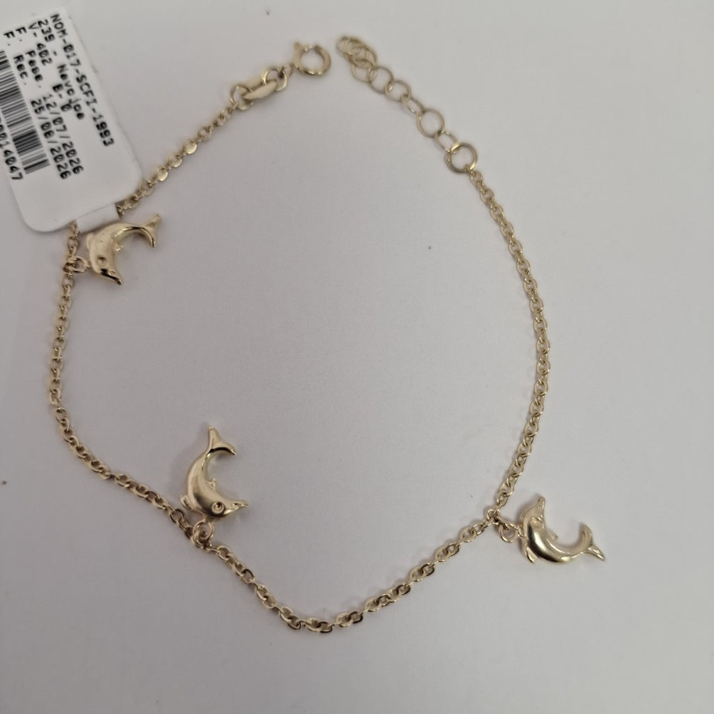 PULSERA ESPECIAL CON DIJES DELFINES 10K 18 CM 1.9 GR (NUEVO)