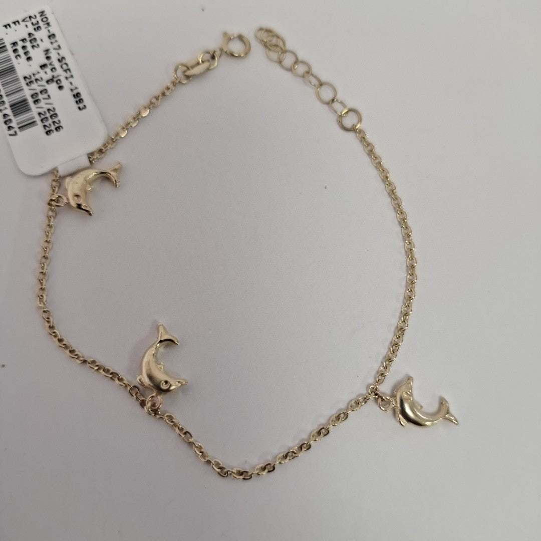 PULSERA ESPECIAL CON DIJES DELFINES 10K 18 CM 1.9 GR (NUEVO)