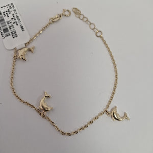 PULSERA ESPECIAL CON DIJES DELFINES 10K 18 CM 1.9 GR (NUEVO)